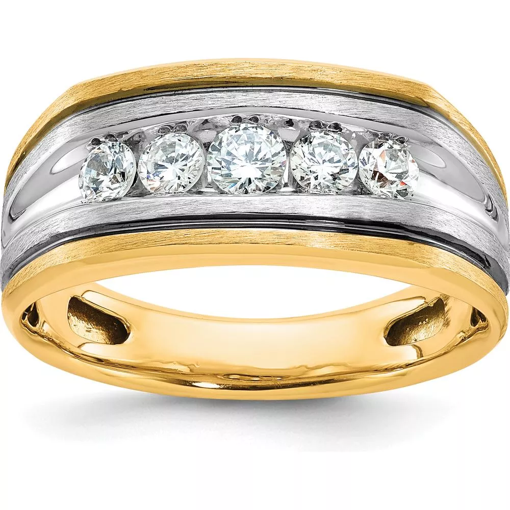 10K Two-Tone Gold Men's Ring with 5-Prong Set Diamonds - 0.50 Carats Total Diamond Weight by IBGoodman