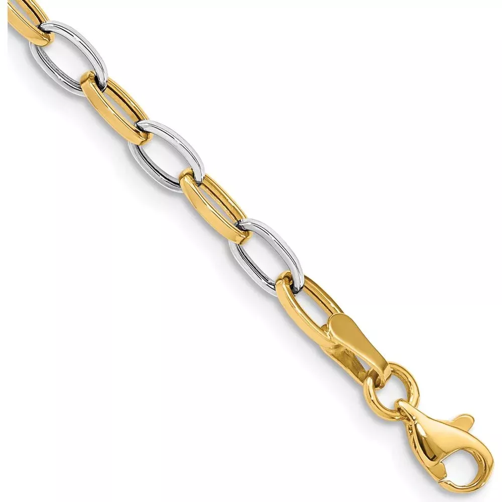 10K Two-Tone Gold Polished Open Link Bracelet with Lobster Clasp - 7.25" Length by Oro Pregiato