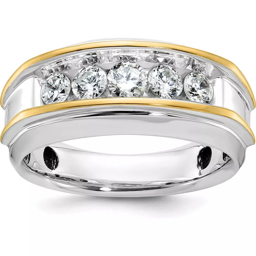10K Two-Tone Men's Polished Band Ring with 5 Stones - Timeless Design by IBGoodman