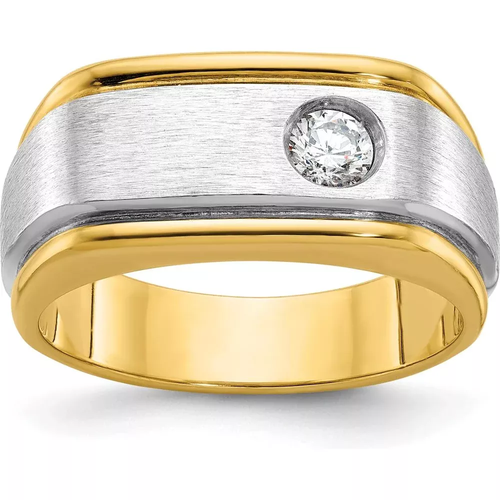 10K Two-Tone Men's Polished and Satin Diamond Ring with 0.25 Carats Round Diamond by IBGoodman