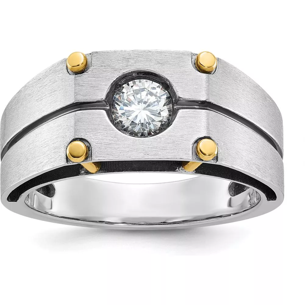10K Two-Tone Men's Polished and Satin Diamond Ring with Round Diamond - 0.5 Carats Total Diamond Weight by IBGoodman