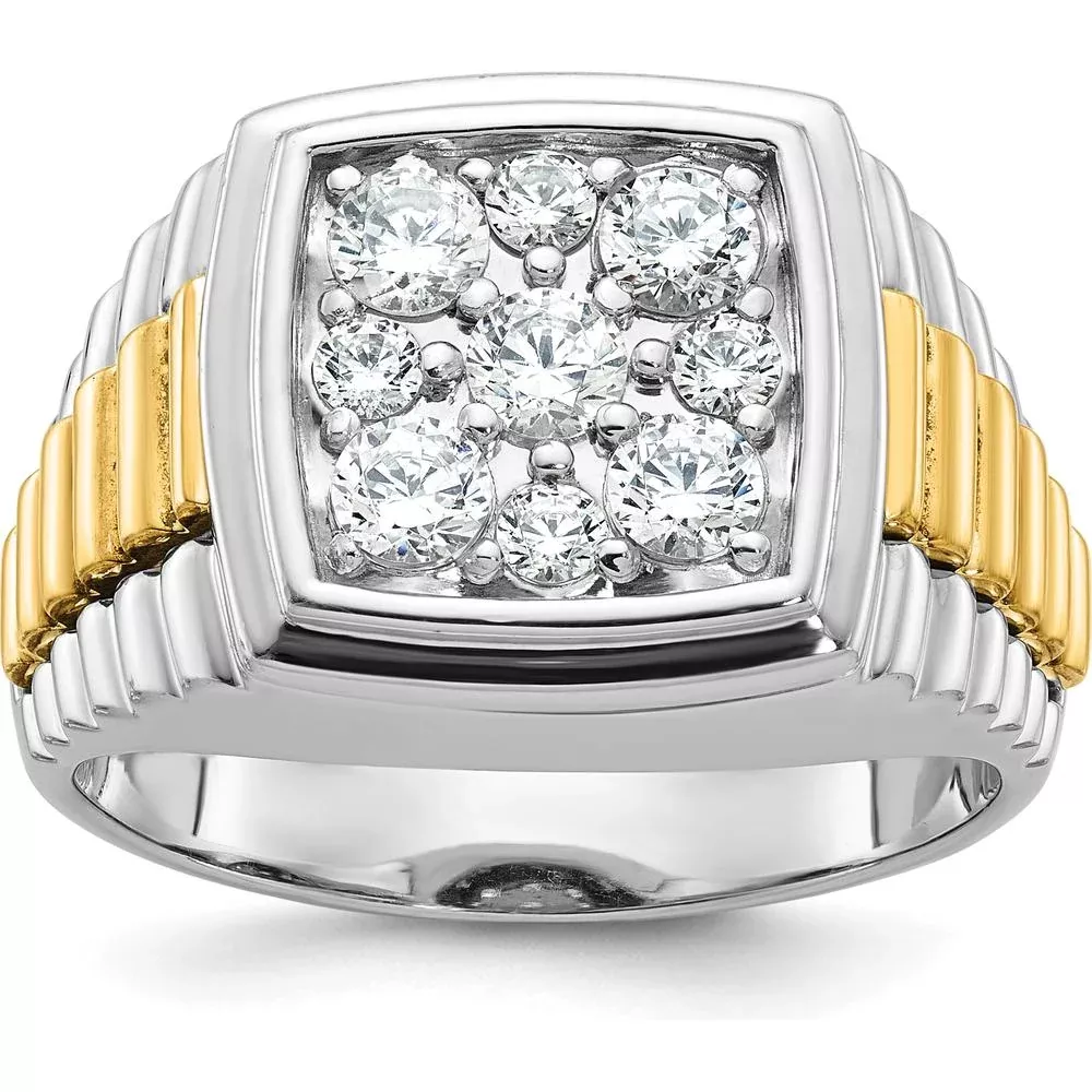 10K Two-Tone Men's Polished and Textured Diamond Cluster Ring with 1 Carat of Round Brilliant Diamonds by IBGoodman
