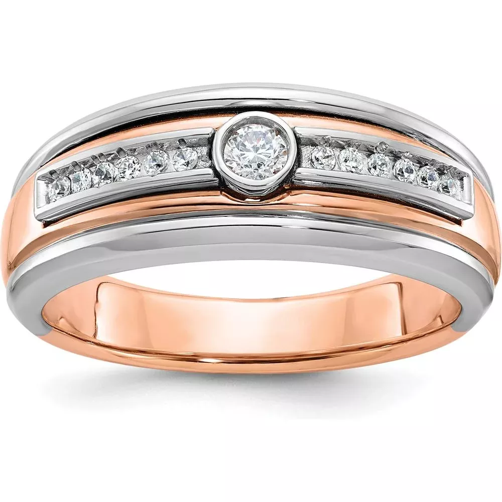 10K Two-Tone Men's Ring with Diamond Accent and Polished Finish by IBGoodman