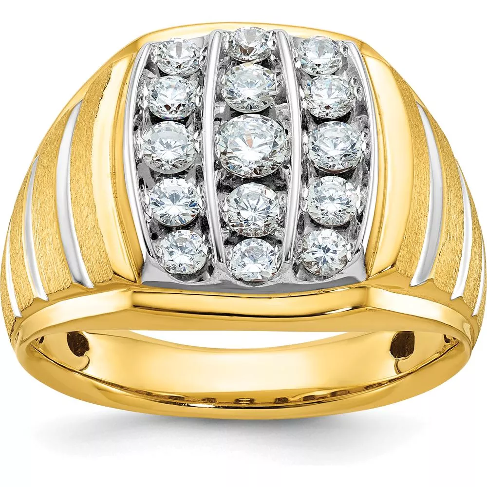 10K Two-Tone Men's Ring with Polished Satin Grooved Design by IBGoodman