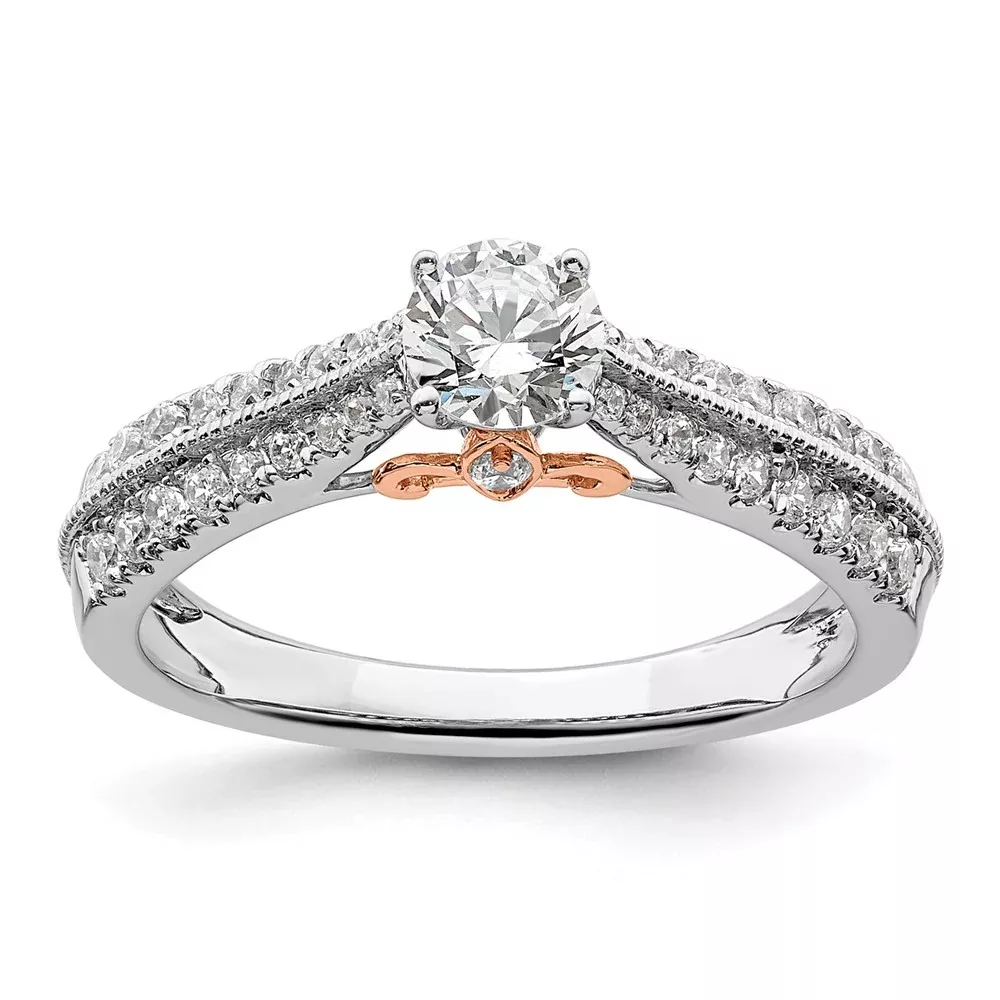 10k Two-tone Two Tone Rose and White Gold 3 /4 Ct. Lab Grown Diamond VS /SI+ G+ Round Channel Set Shared Prong Engagement Ring