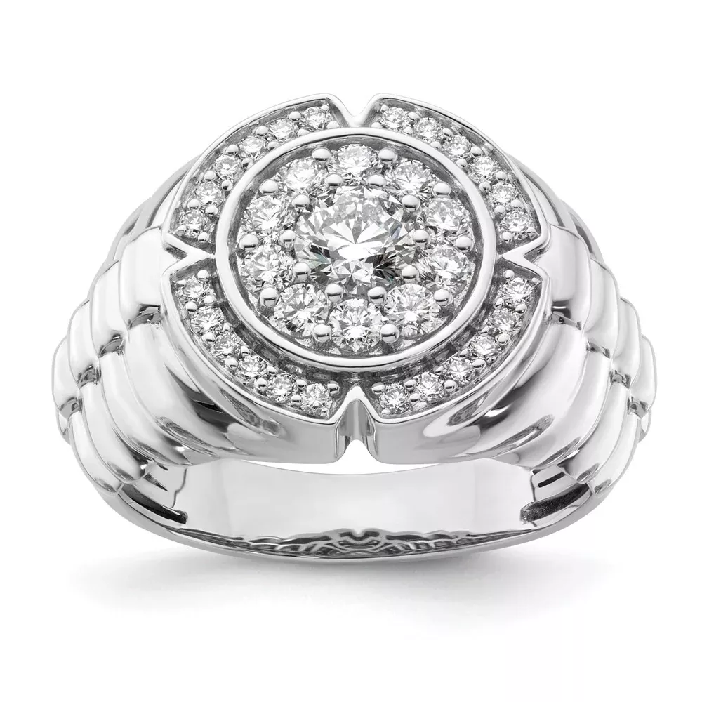 10k White Gold 1 1 /5 Ct. Lab Grown Diamond VS /SI+ G+ Men's Cluster Ring