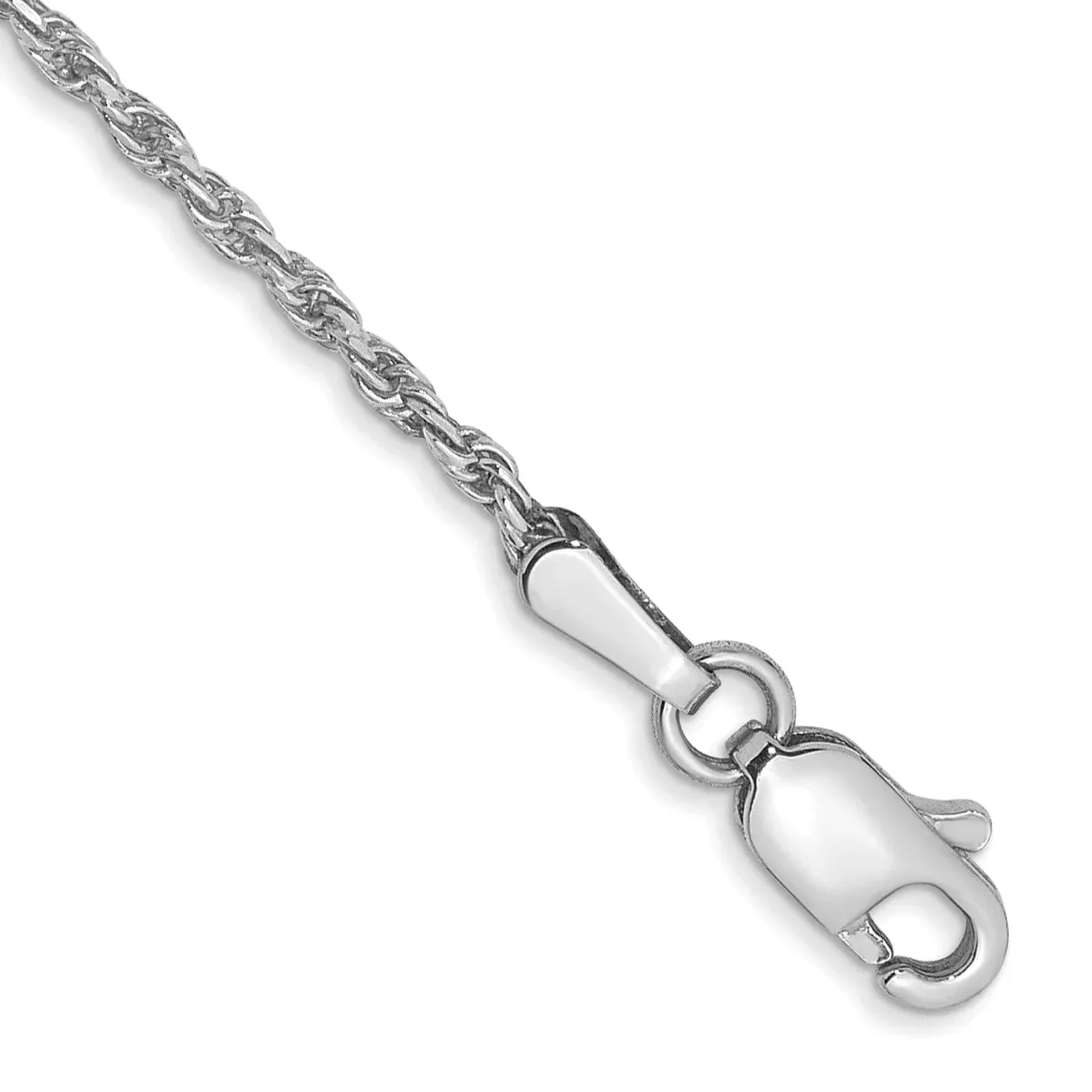 10K White Gold 1.3mm D /C Machine Made Rope Chain Anklet
