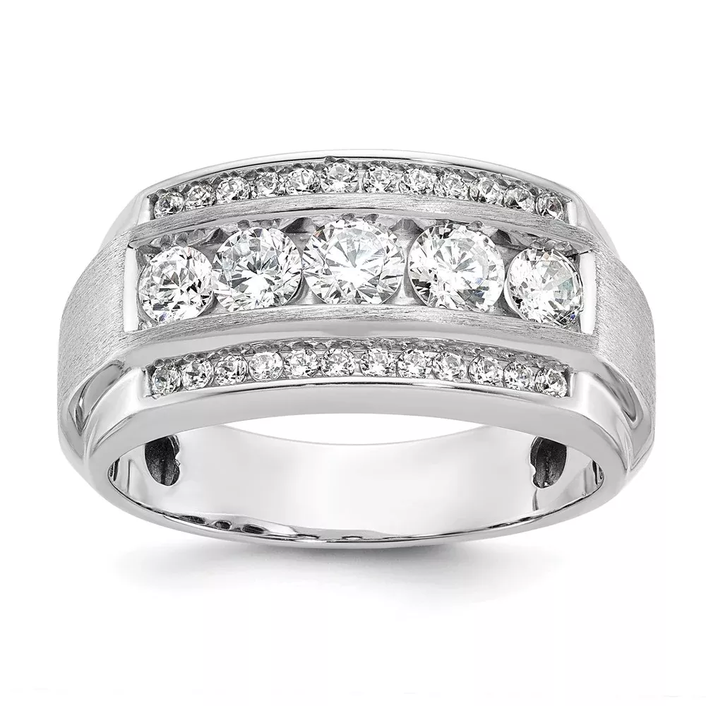 10k White Gold 1 7 /8 Ct. Lab Grown Diamond VS /SI+ G+ Polished and Satin Three Row Men's Ring