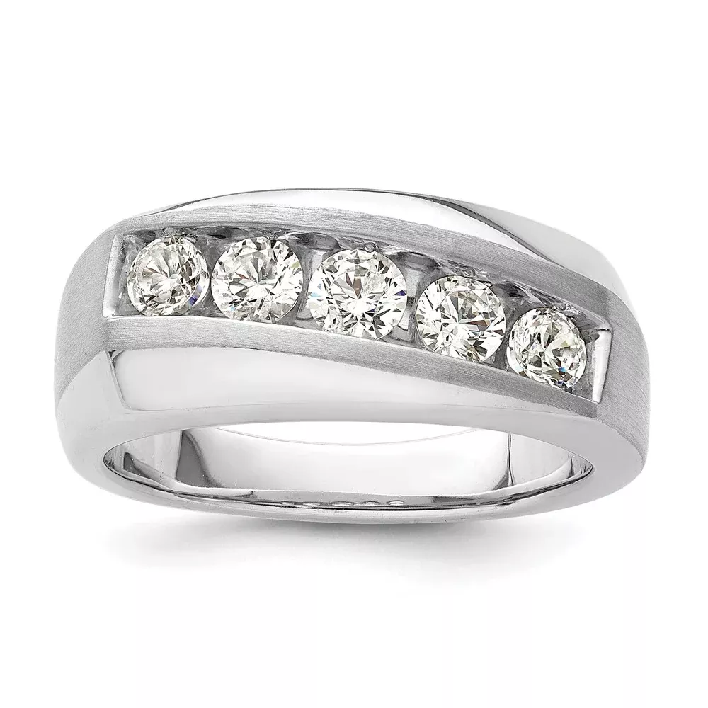 10k White Gold 1 Ct. Lab Grown Diamond VS /SI+ G+ Five Stone Men's Ring