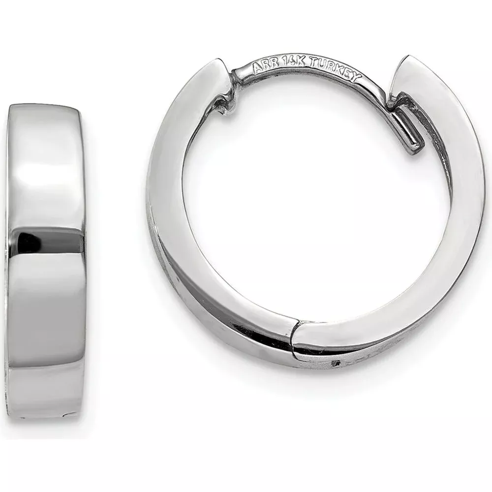 10K White Gold 10mm Polished Round Hinged Hoop Earrings with Rhodium Plating by Oro Pregiato