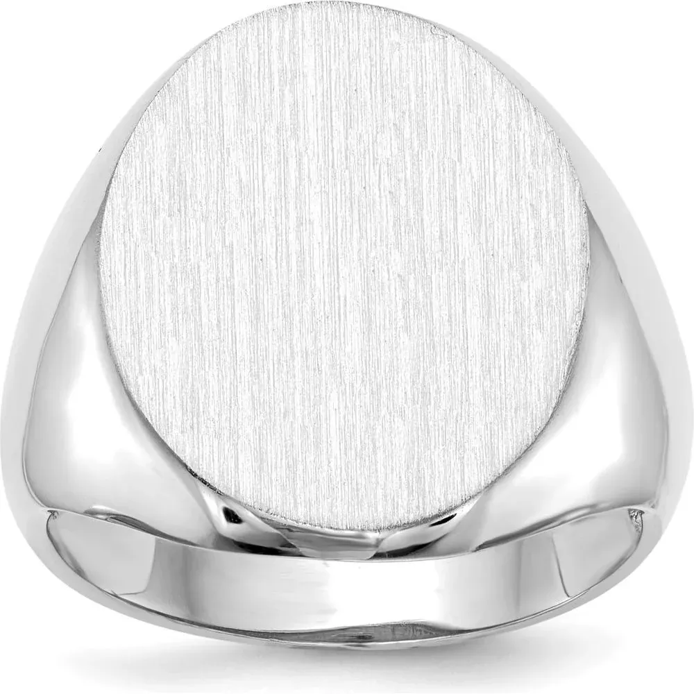 10K White Gold 20.5x16.0mm Open Back Signet Ring - Satin Finish, Rhodium Plating by Oro Pregiato