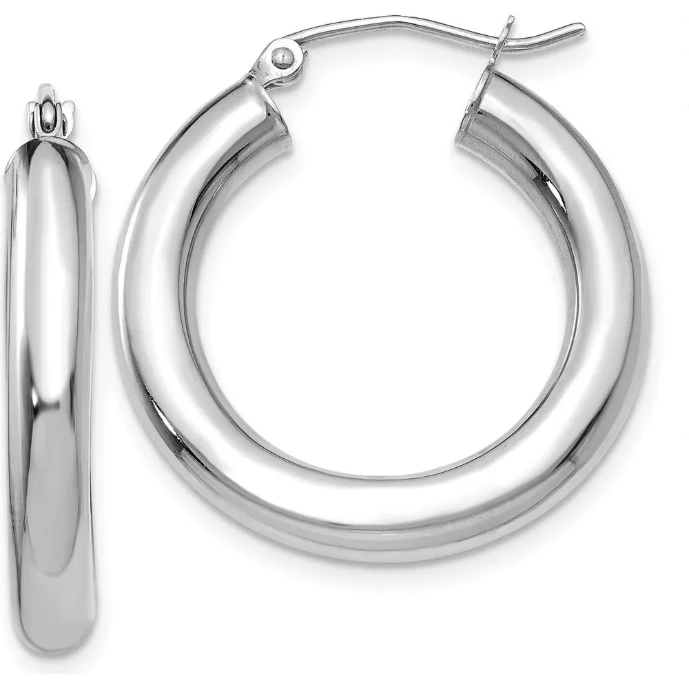 10K White Gold 25mm Lightweight Polished Tube Hoop Earrings by Oro Pregiato