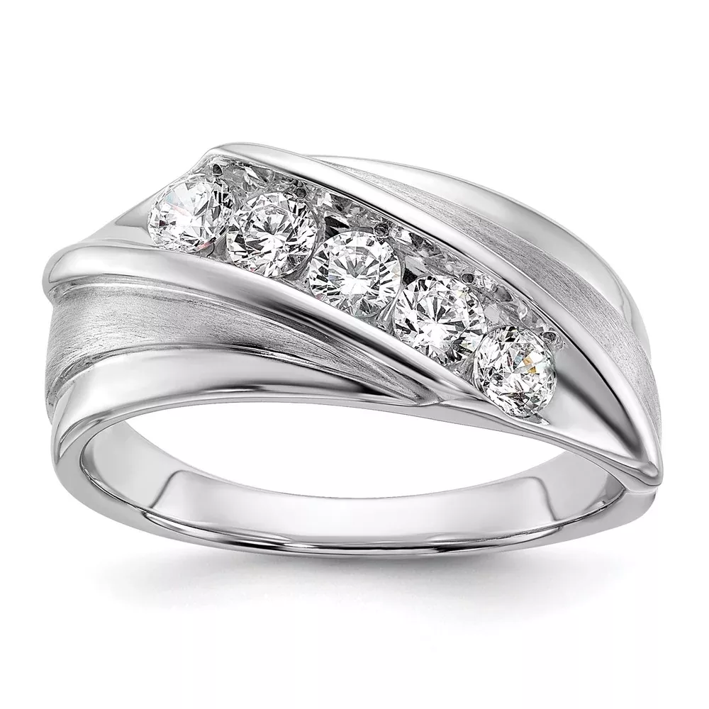 10k White Gold 3 /4 Ct. Lab Grown Diamond VS /SI+ G+ Five Stone Men's Ring