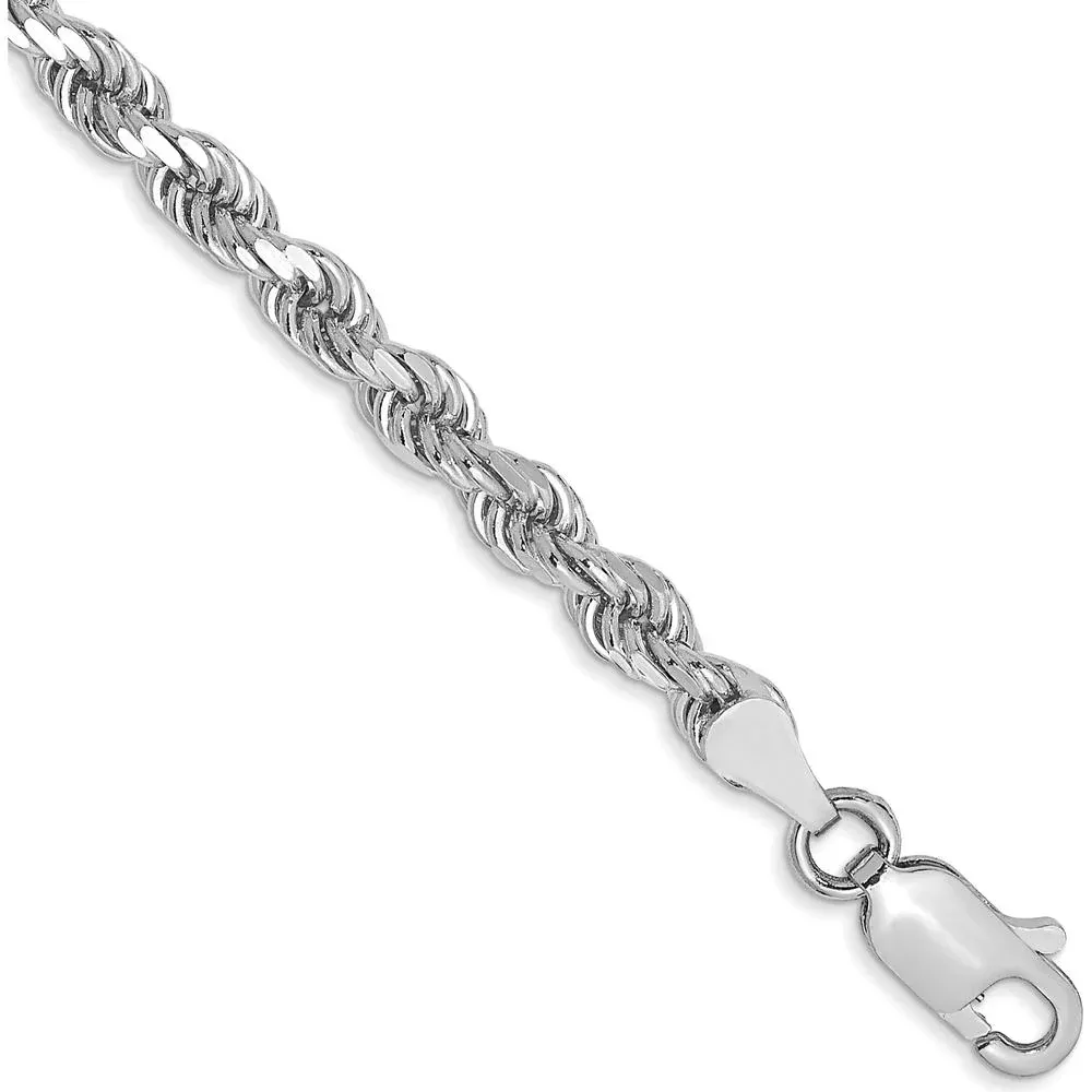 10K White Gold 3.5mm Diamond-Cut Rope Chain Bracelet - 8" Length by Oro Pregiato