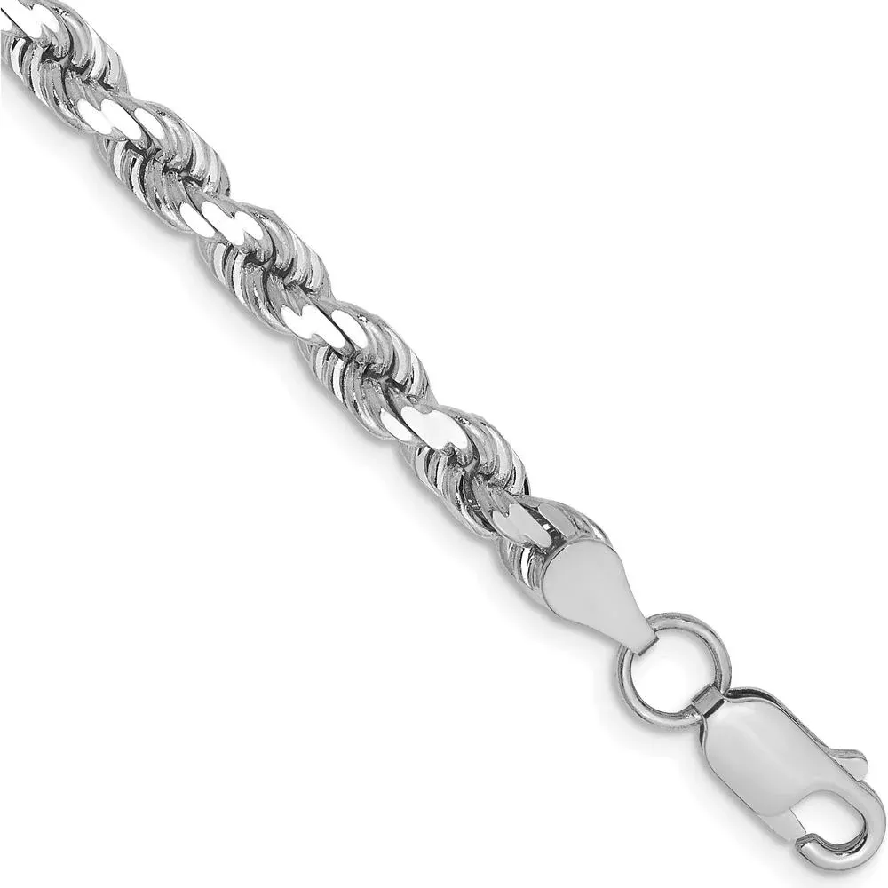 10K White Gold 4.5mm Diamond-Cut Rope Chain Bracelet with Polished Finish and Lobster Clasp - Handcrafted Luxury by Oro Pregiato