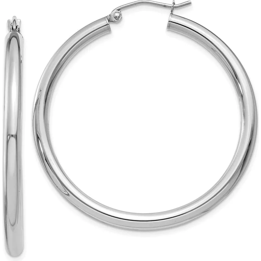 10K White Gold 40mm Polished Tube Hoop Earrings - Lightweight Design by Oro Pregiato