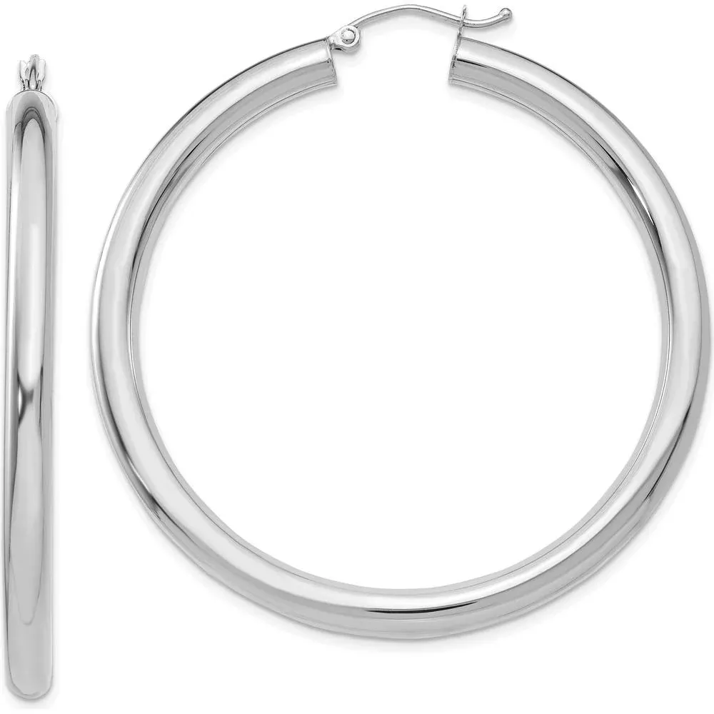10K White Gold 50mm Large Tube Hoop Earrings with Polished Finish by Oro Pregiato