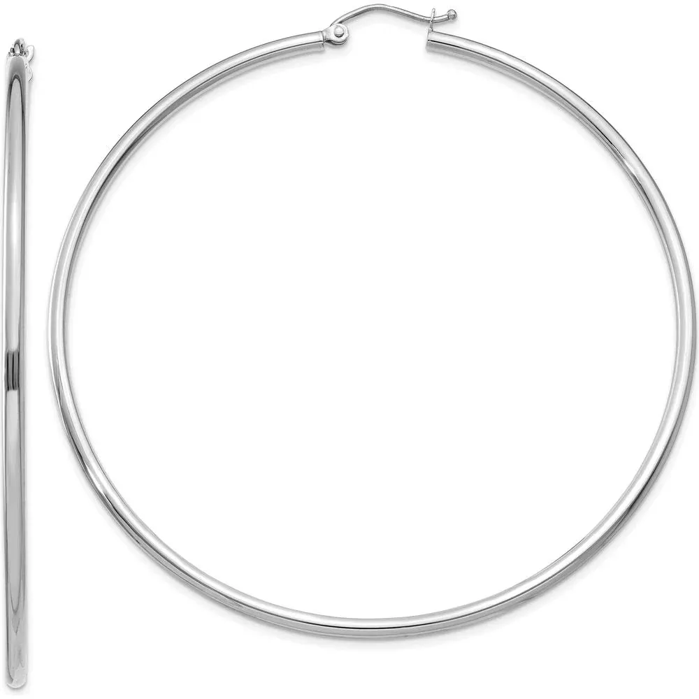 10K White Gold 65mm Polished Lightweight Tube Hoop Earrings by Oro Pregiato