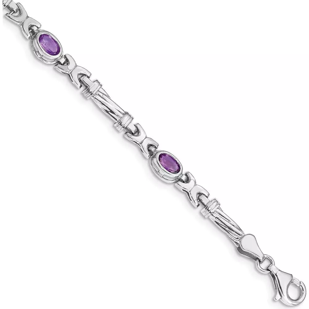 10K White Gold 7-inch Bracelet with 4 Oval Amethyst Stones - 0.45 Carats Total Weight by Monteluci Fine Jewelry