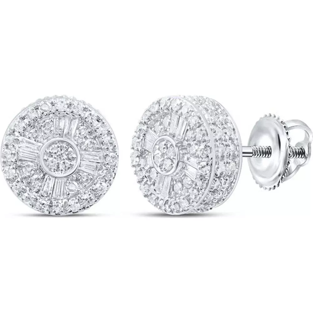 10K White Gold Circle Earrings with Baguette and Round Diamonds - 1/2 Carat Total Diamond Weight