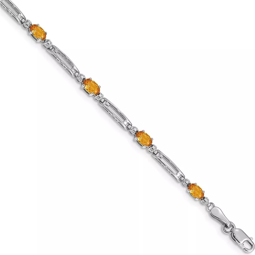 10K White Gold Citrine and Diamond Bracelet with Oval Citrine and Round Diamonds - 1.70 Carats Total Gem Weight by Monteluci Fine Jewelry