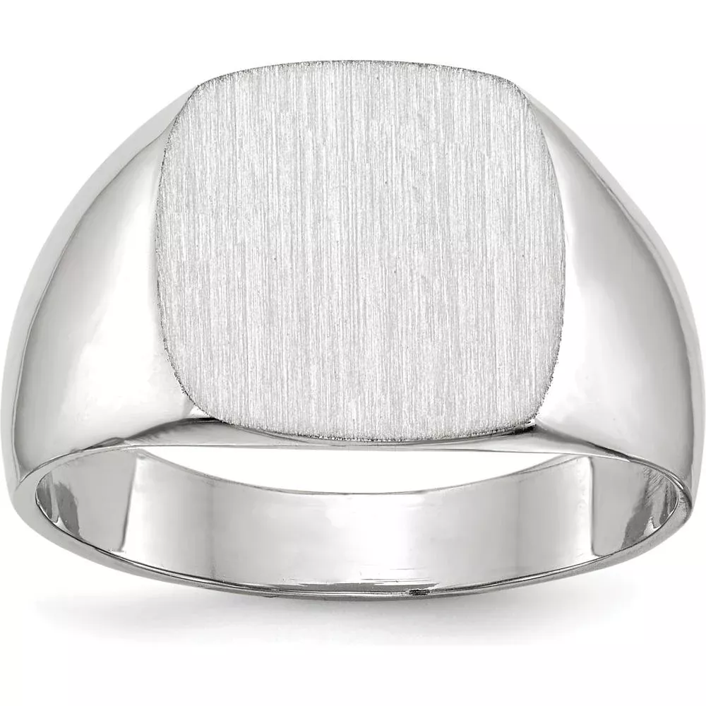 10K White Gold Closed Back Signet Ring with Satin Brushed Finish - 12.5x12.5mm Top by Oro Pregiato
