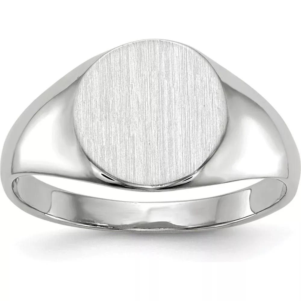 10K White Gold Closed Back Signet Ring with Satin and Polished Finish - Engravable Design by Oro Pregiato