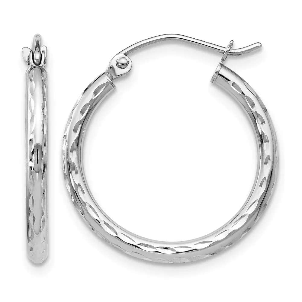 10K White Gold D /C Hinged Hoop Earrings