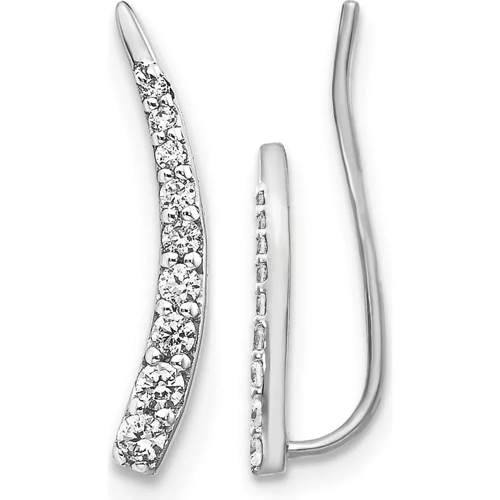 10K White Gold Diamond Ear Climber Earrings with 1/2 Carat Total Diamond Weight by Oro Pregiato