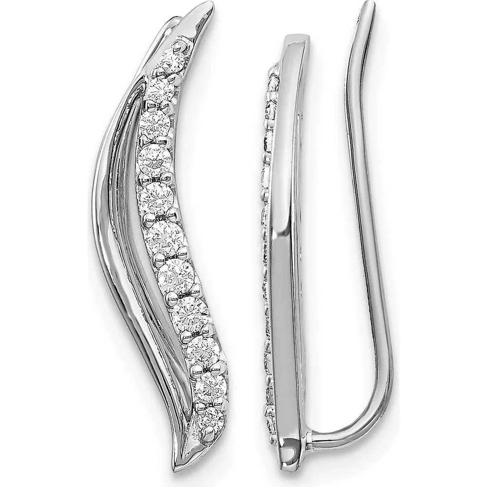10K White Gold Diamond Wave Ear Climber Earrings - 0.25 Carats Total Diamond Weight by Oro Pregiato