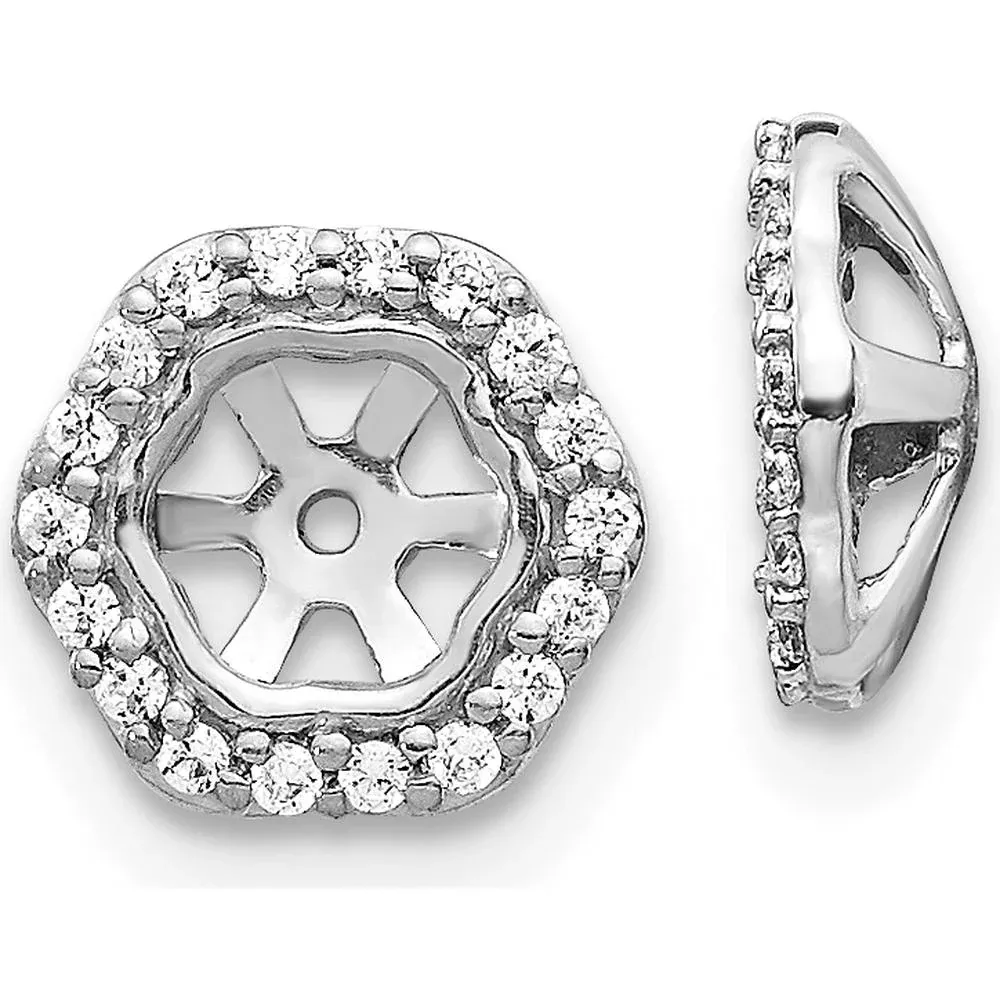 10K White Gold Hexagon Diamond Earring Jackets with Cluster Diamonds - Total Diamond Weight 0.60 Carats by Oro Pregiato