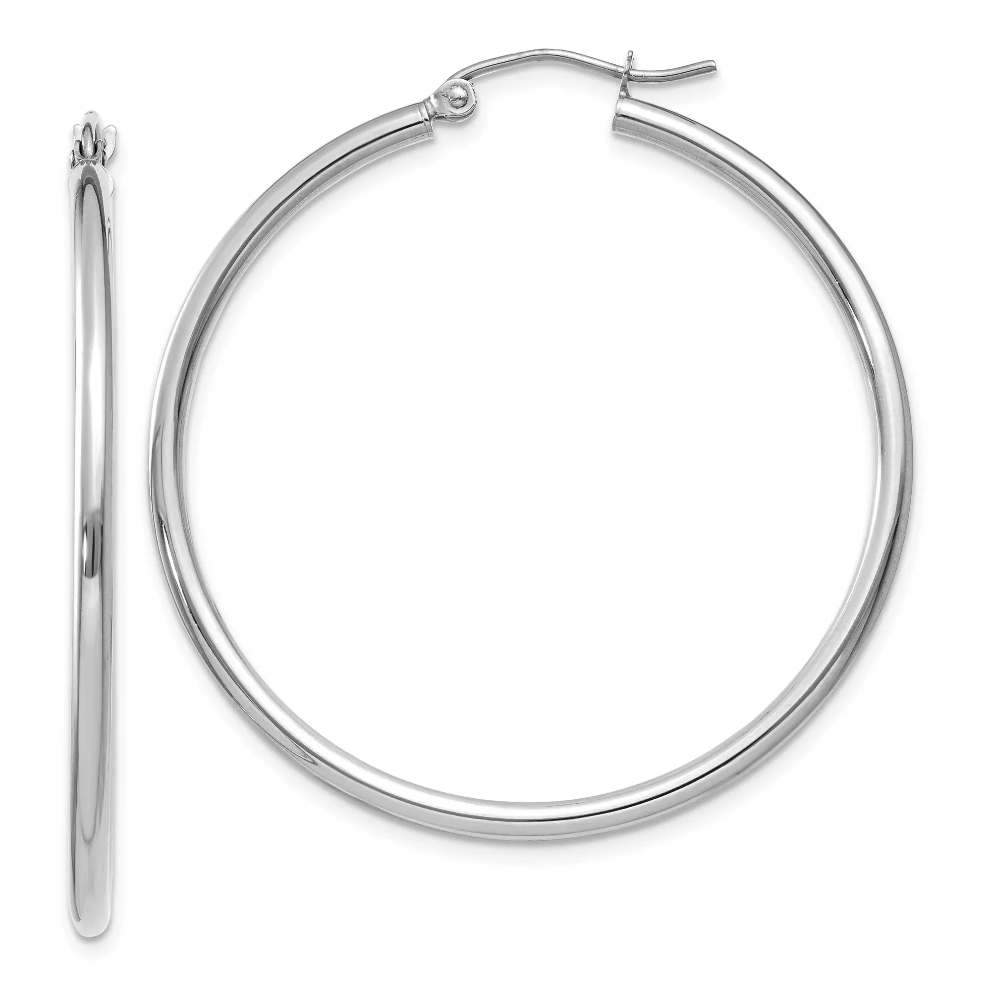 10k White Gold Hoop Earrings, Classic Round Design with High Polish Finish, Lightweight and Minimalist