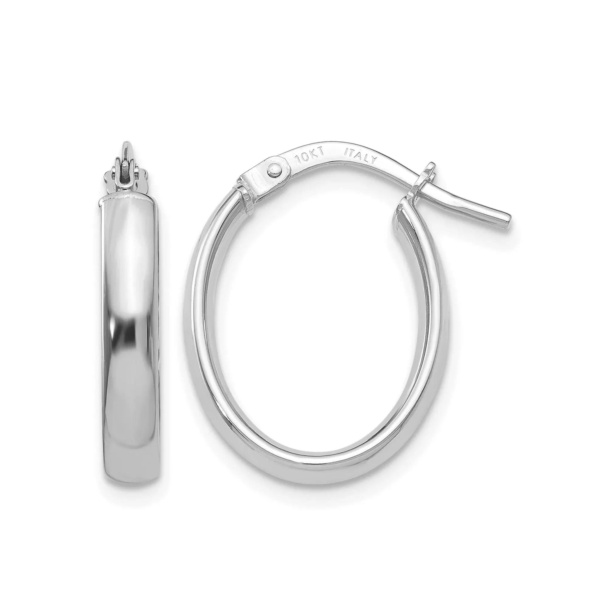 10k White Gold Hoop Earrings, Classic Round Design with Latch Back Closure, Polished Finish