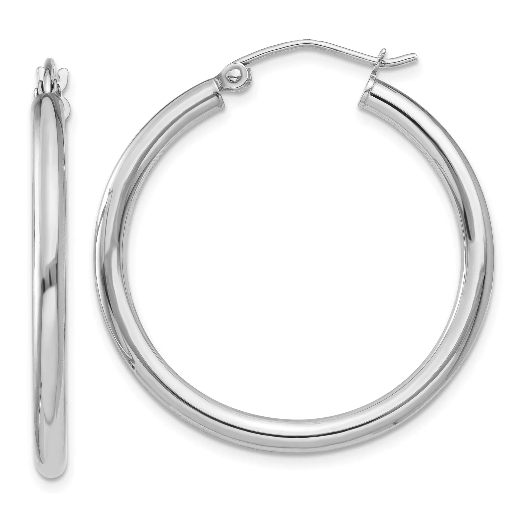 10k White Gold Hoop Earrings, Polished Finish, Hinged Closure, Lightweight Minimalist Design