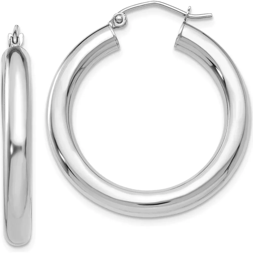 10K White Gold Polished 4mm Tube Hoop Earrings - Classic and Contemporary Design by Oro Pregiato