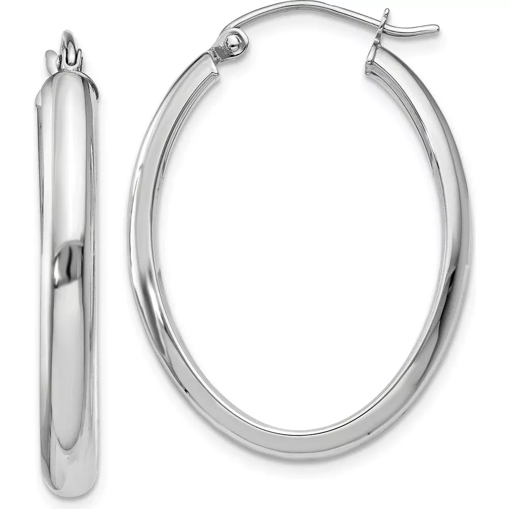 10K White Gold Polished Oval Tube Hoop Earrings - 3.75mm Width, 17mm Length by Oro Pregiato