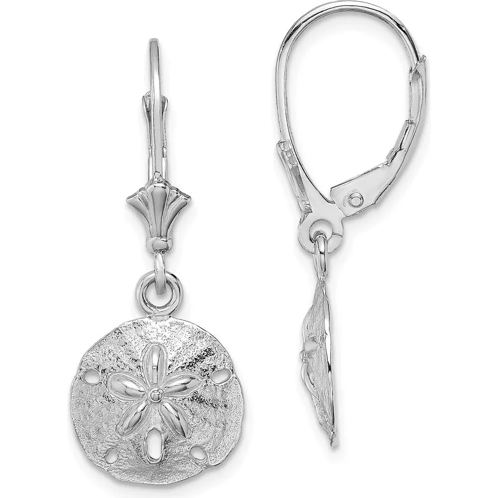 10K White Gold Polished Sand Dollar Leverback Earrings by Oro Pregiato