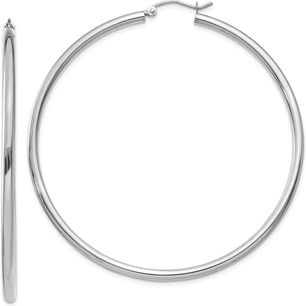 10K White Gold Polished Tube Hoop Earrings - 60mm by Oro Pregiato