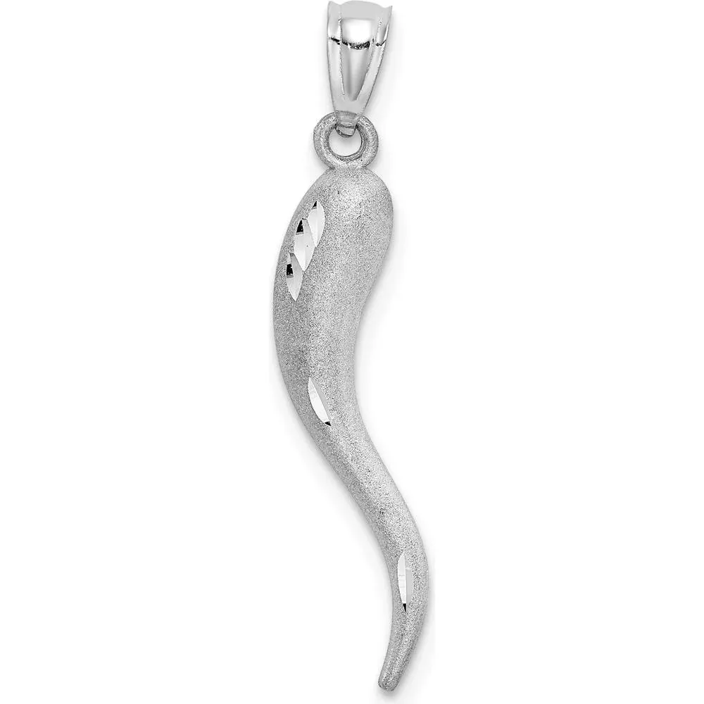 10K White Gold Solid Diamond-Cut Italian Horn Charm - 30mm Length by Oro Pregiato