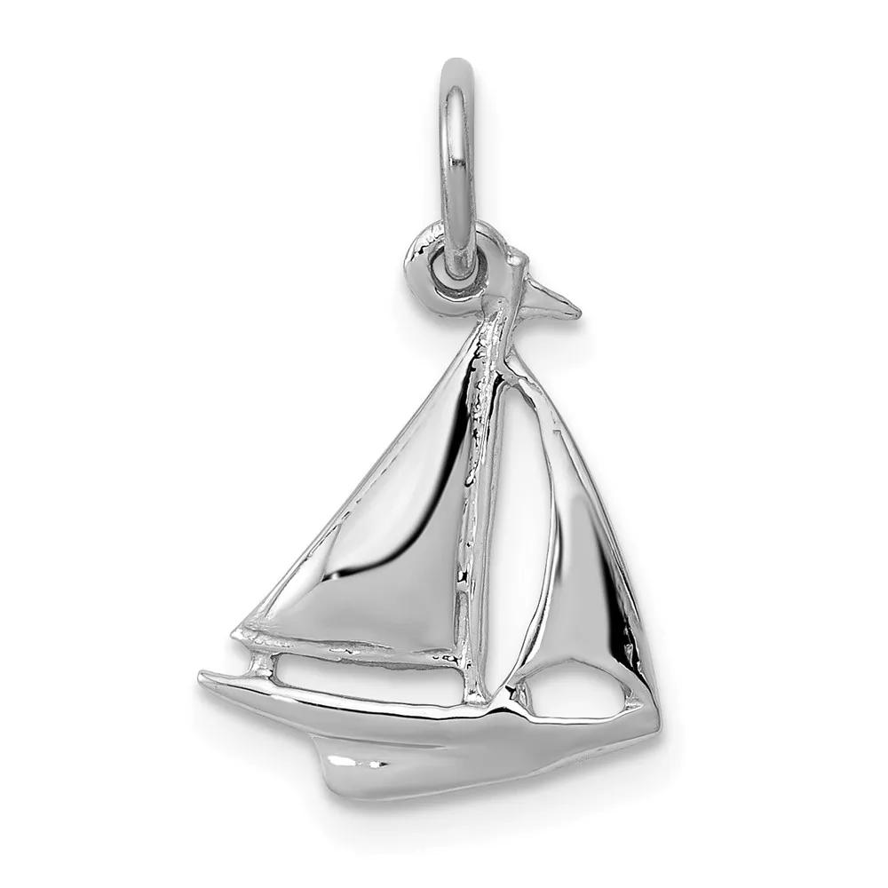 10k White Gold Solid Polished Sailboat Charm