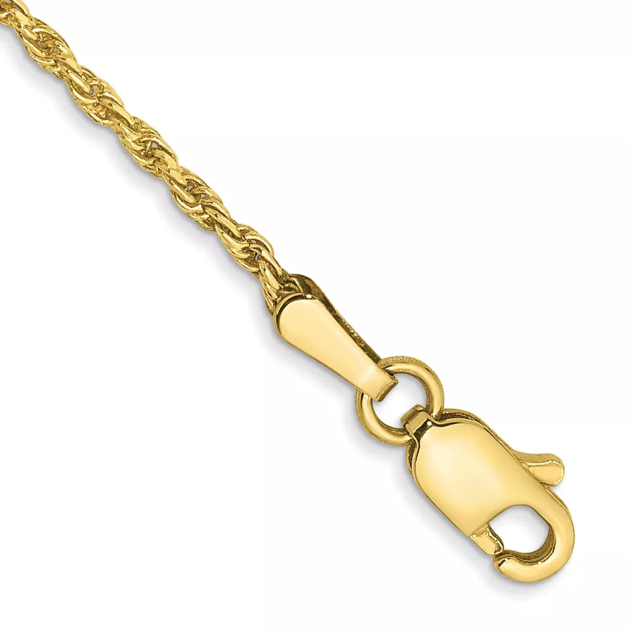 10K Yellow Gold 1.3mm D /C Machine Made Rope Chain Anklet