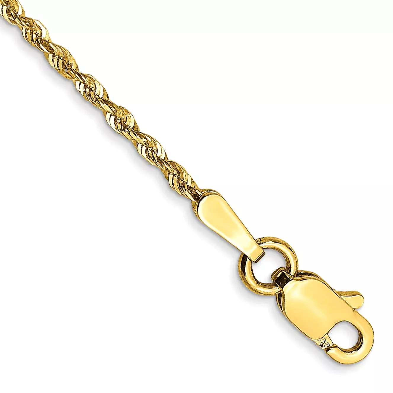 10K Yellow Gold 1.5mm Extra-Light D /C Rope Chain Anklet