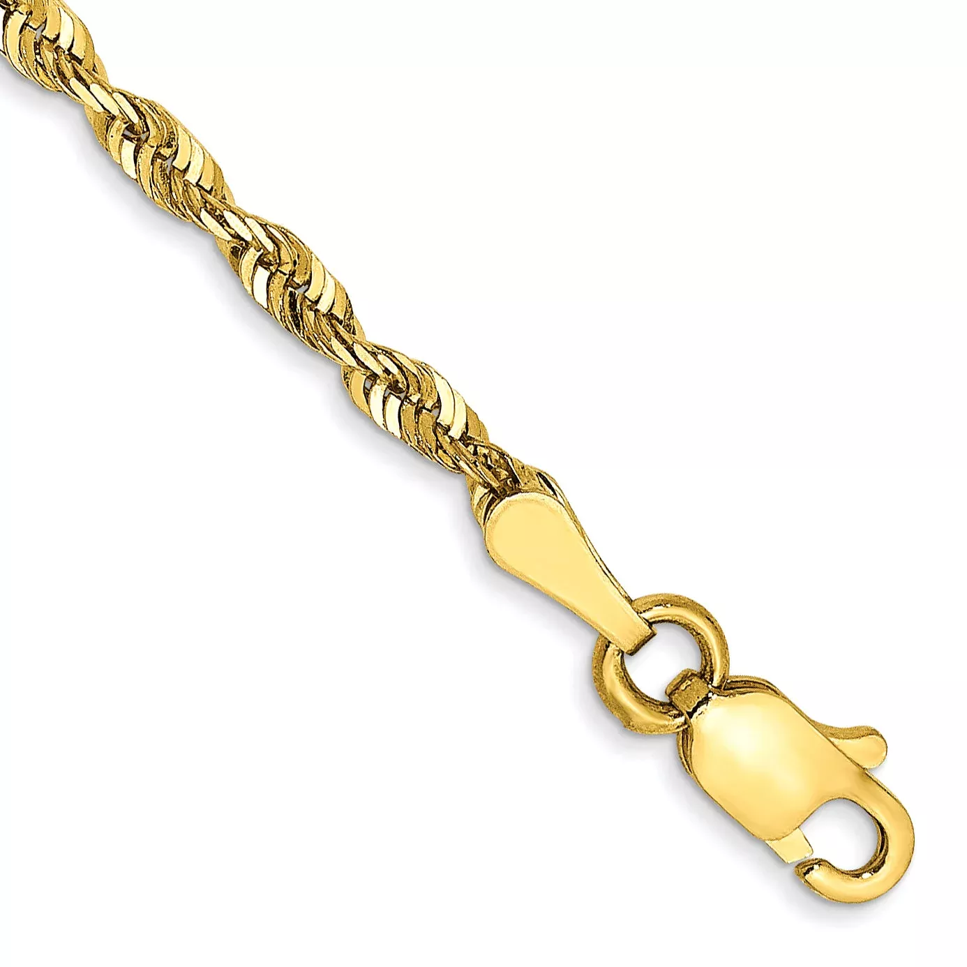 10K Yellow Gold 2.25mm Extra-Light D /C Rope Chain Anklet