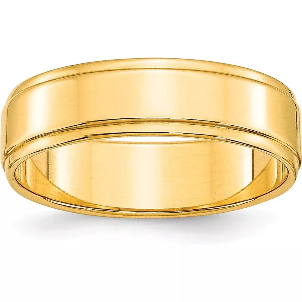 10K Yellow Gold 6mm Flat Wedding Band with Step-Down Edge - Size 10.5 by Luciano & Cie