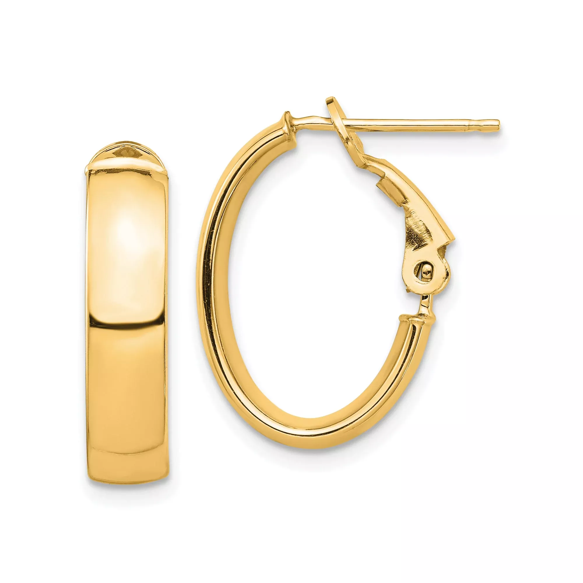 10k Yellow Gold Hoop Earrings, Classic Polished Oval Hoops with Hinged Snap Back Closure