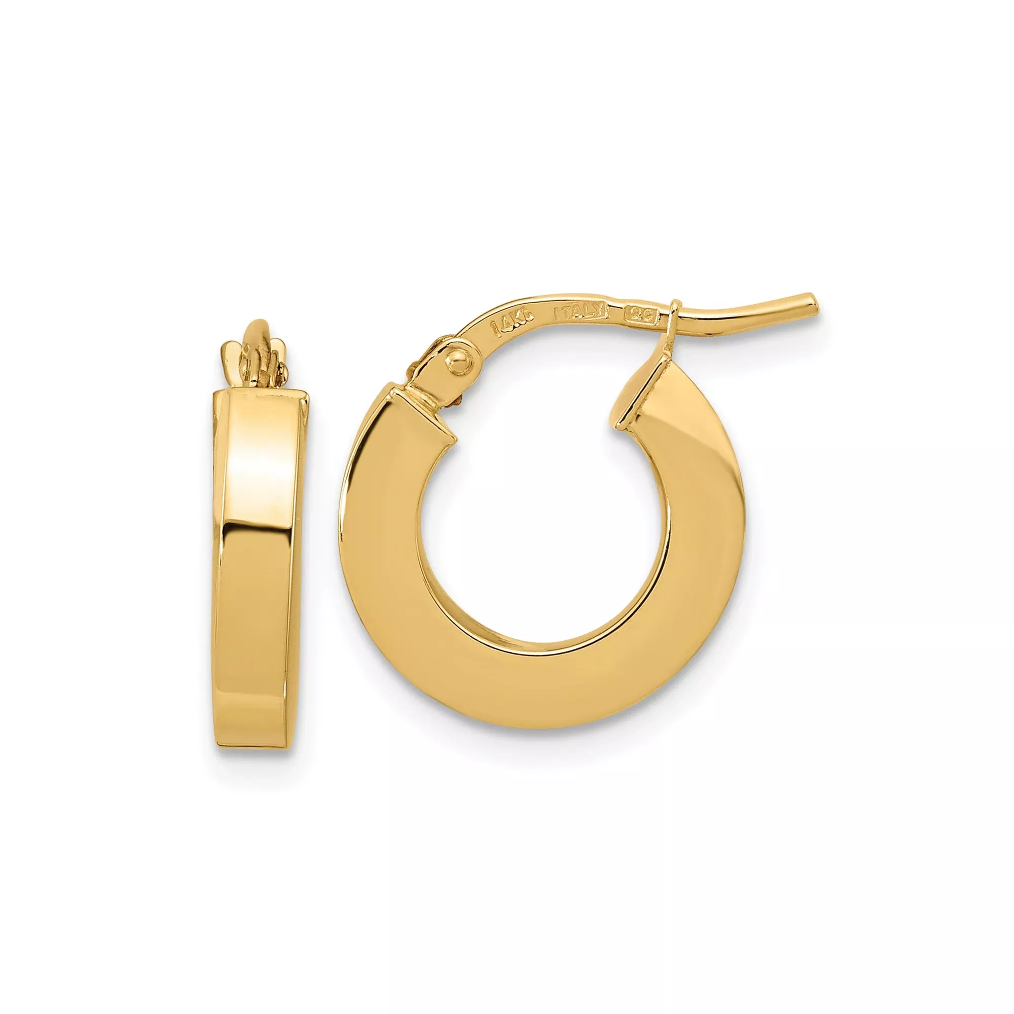 10k Yellow Gold Hoop Earrings, Classic Polished Round Tube, Lightweight Medium Size for Women