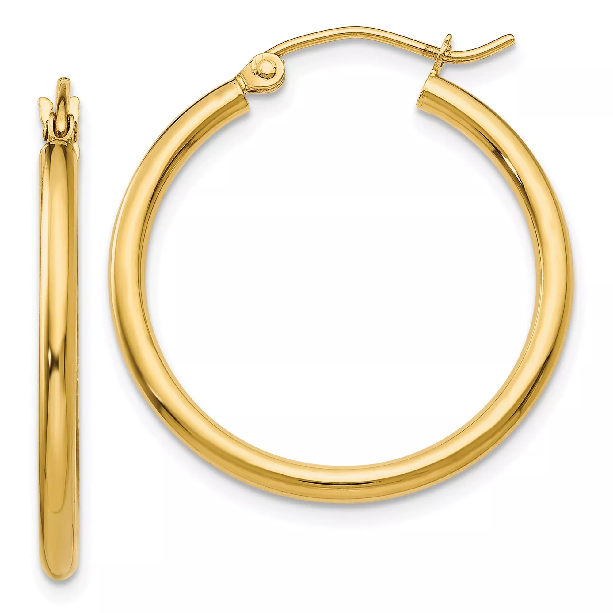 10k Yellow Gold Hoop Earrings, Lightweight Round Tube with High Polish Finish, Classic Everyday Jewelry