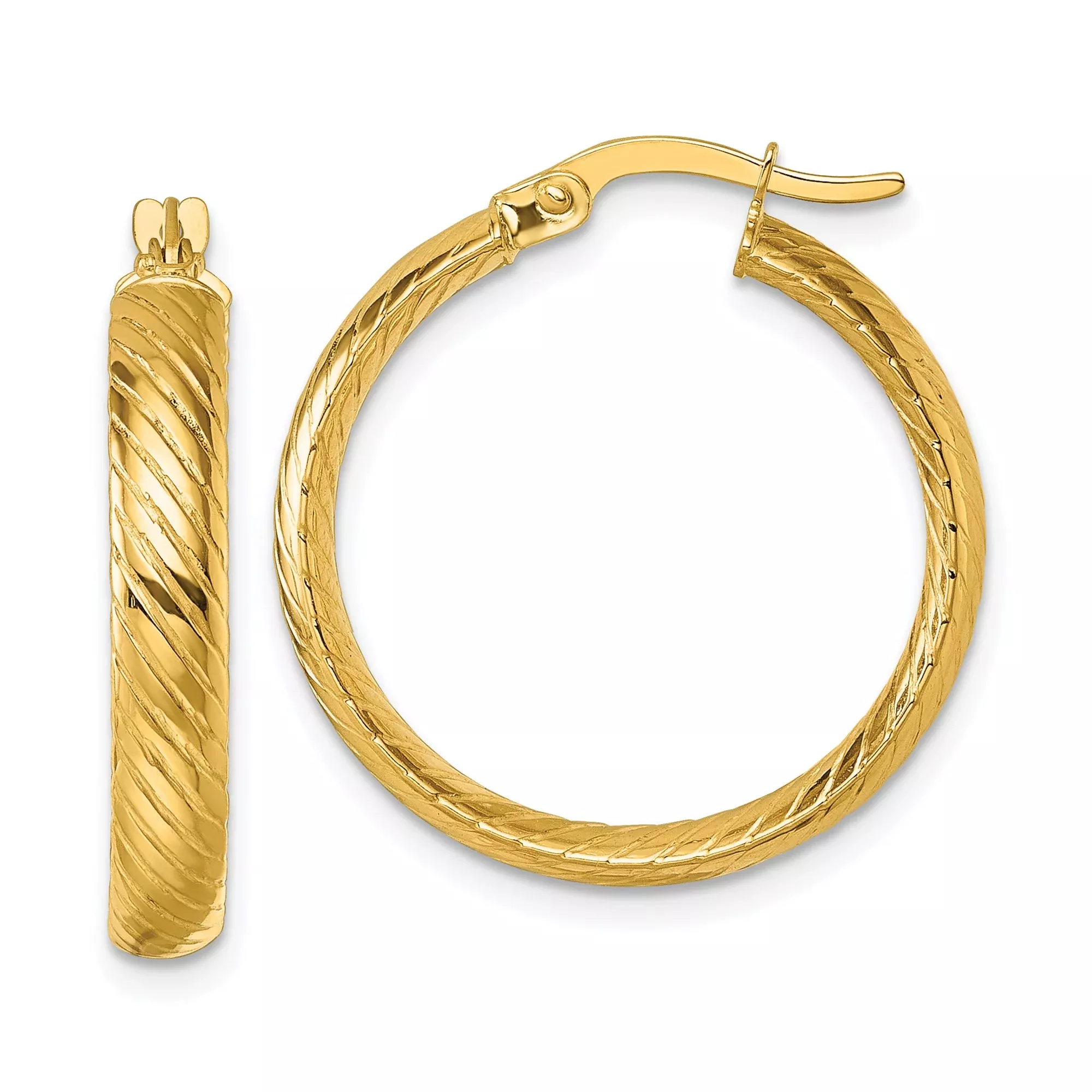 10k Yellow Gold Hoop Earrings with Polished Twisted Design and Textured Finish