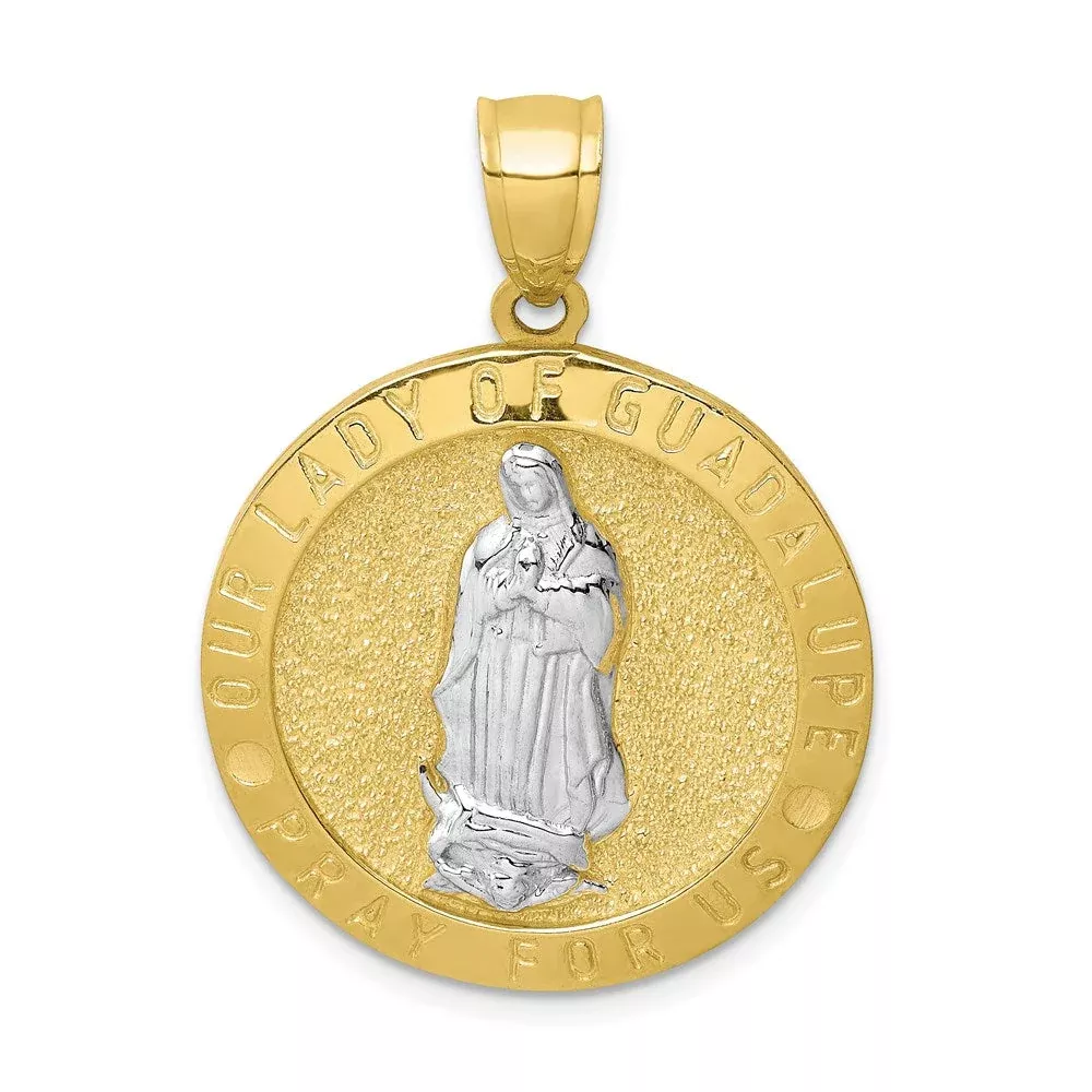 10k Yellow Gold w /Rhodium Guadalupe Reversible Praying Hands Medal