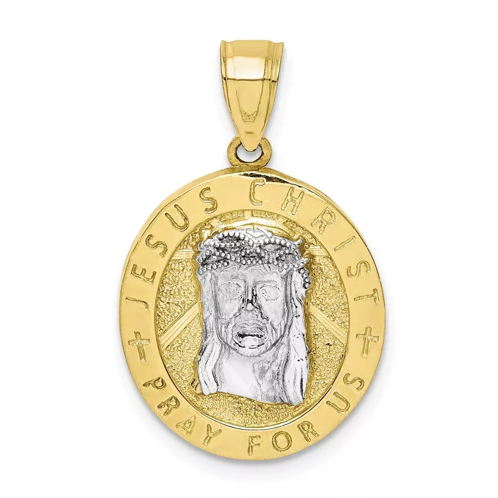 10k Yellow Gold w /Rhodium Reversible Jesus and Guadalupe Medal